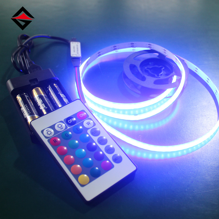 5V RGB COB LED Marra USB 24 gako urruneko kontrolarekin eta bateriaren kaxarekin